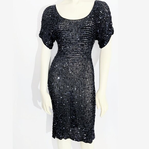 Vintage Y2K Black Crochet Knit Dress with Sequins / size Small - Picture 4 of 10